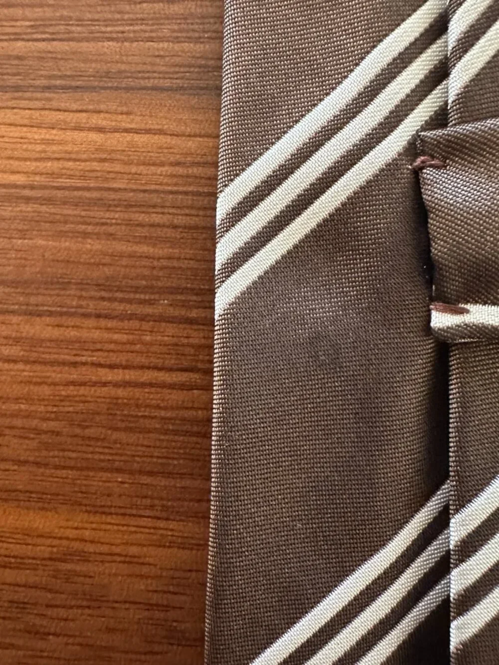Ralph Lauren Brown White Striped Silk Tie